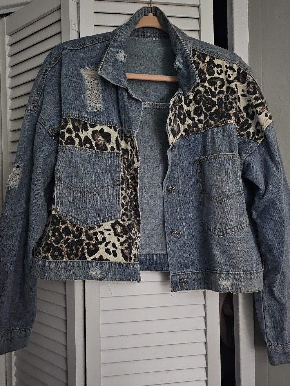 Distressed Leopard Jean Jacket